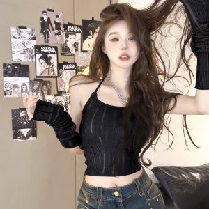 Y2K Sweet and Spicy Short Tank Top with Sleeves - European and American Jazz Dance K-Pop Wasteland Style