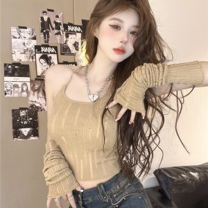 Y2K Sweet and Spicy Short Tank Top with Sleeves - European and American Jazz Dance K-Pop Wasteland Style