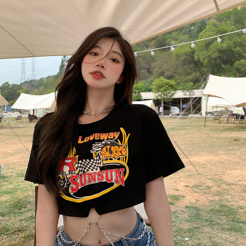 Y2K Sweet & Spicy Jazz Dance Top for Women - Short K-Pop Style T-Shirt for Music Festivals and Dance Events