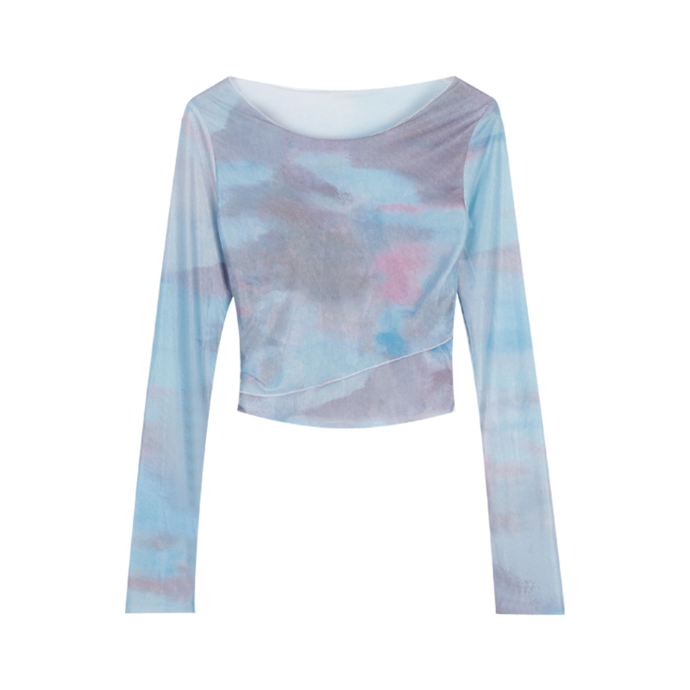Y2K Tie-Dye Mesh Jazz Dance Top for Women, Sweet and Spicy Short Fitted T-Shirt