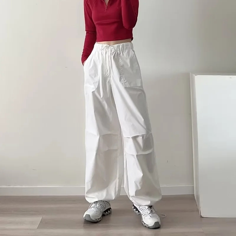 Y2K White Cargo Pants for Women - Trendy Tapered Sports Pants for Autumn Jazz Dance and Hip-Hop Style