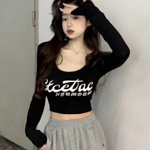 Y2K Women's Long Sleeve T-shirt - Sweet and Spicy Jazz Dance Top for Music Festival - Wasteland Aesthetic Fashion