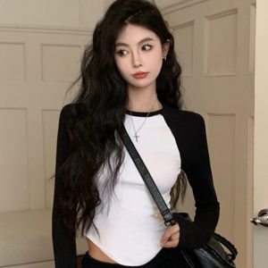 Y2K Women's Long-Sleeve T-Shirt for Jazz Dance & K-Pop Group Performances - Trendy Autumn Festival Outfit