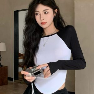 Y2K Women's Long-Sleeve T-Shirt for Jazz Dance & K-Pop Group Performances - Trendy Autumn Festival Outfit