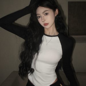 Y2K Women's Long-Sleeve T-Shirt for Jazz Dance & K-Pop Group Performances - Trendy Autumn Festival Outfit
