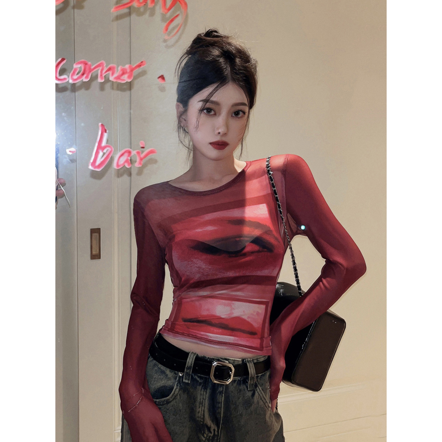 Y2K Women's Slim-Fit Long Sleeve Pullover Top, Sweet and Spicy Abbi Jazz Dance K-Pop Style, European and American Fashion