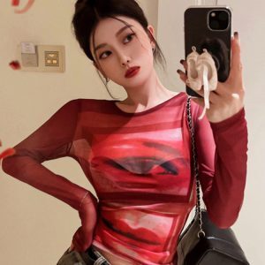Y2K Women's Slim-Fit Long Sleeve Pullover Top, Sweet and Spicy Abbi Jazz Dance K-Pop Style, European and American Fashion