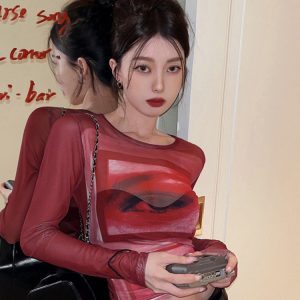Y2K Women's Slim-Fit Long Sleeve Pullover Top, Sweet and Spicy Abbi Jazz Dance K-Pop Style, European and American Fashion