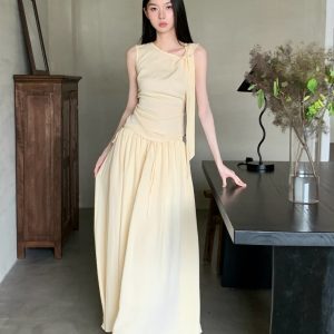 Yellow Chick Cotton Linen Texture Sleeveless Vest Top and Skirt Set - Multi-Wear Summer Outfit for Women, Perfect for Vacation