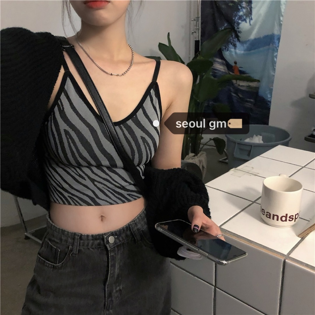 Zebra Print Camisole with Chest Pads, Sexy Back Jazz Dance Vest for Women, European and American Style Top