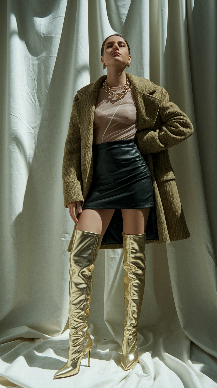 Chic Combinations for a Metallic Gold Boots Outfit outfit idea