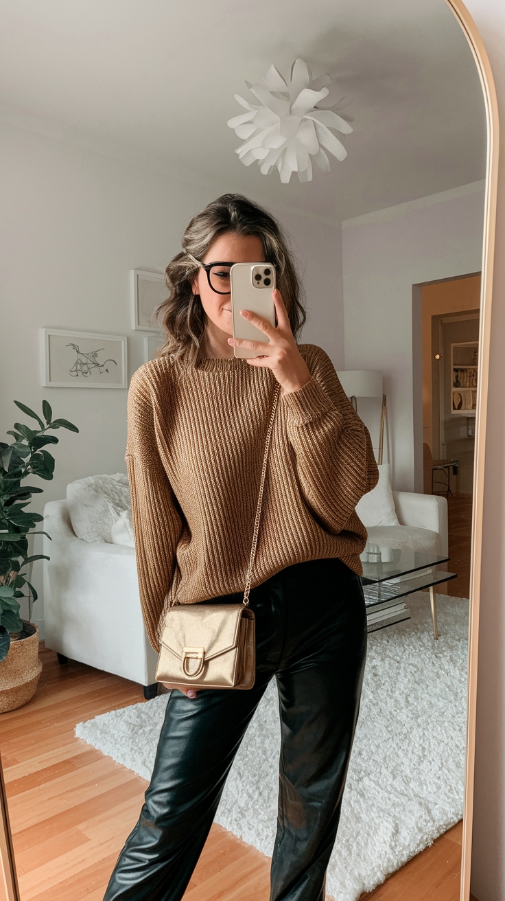 Elevate Your Look with a Metallic Gold Sweater Outfit outfit idea