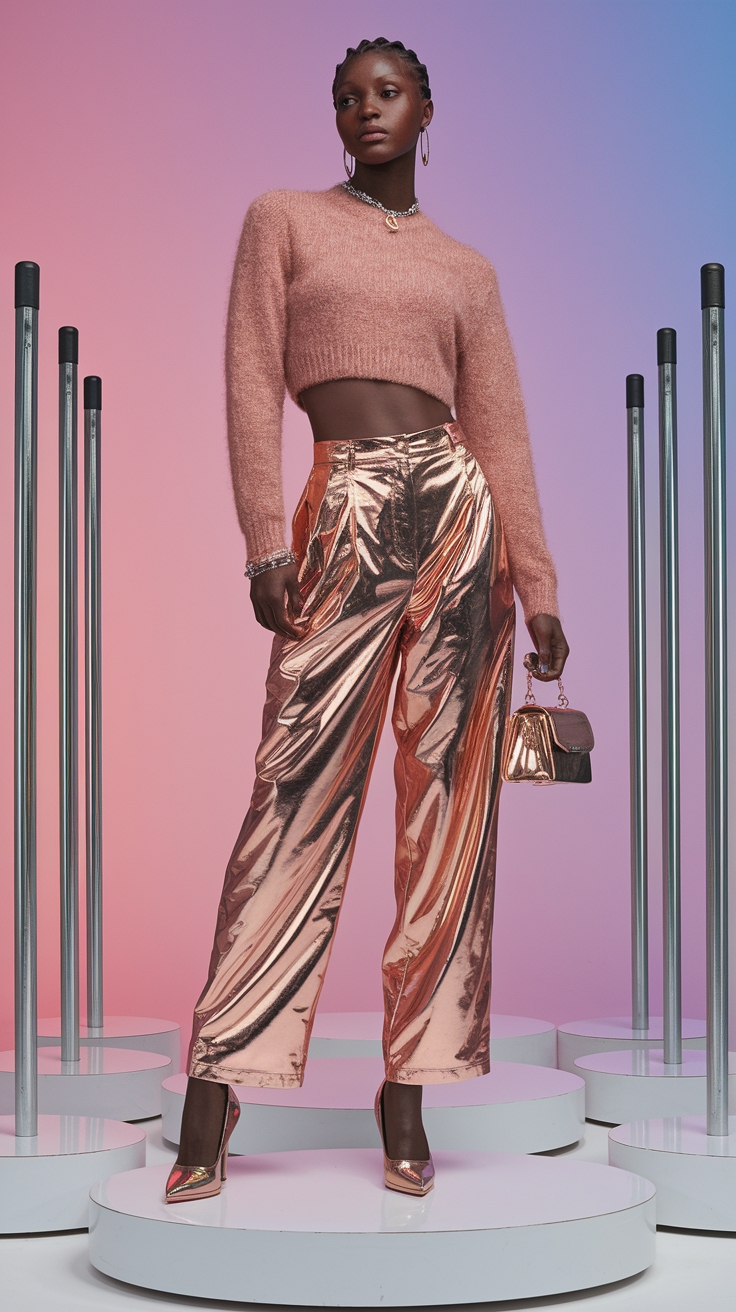 Casual Chic in a Metallic Pant Outfit outfit idea