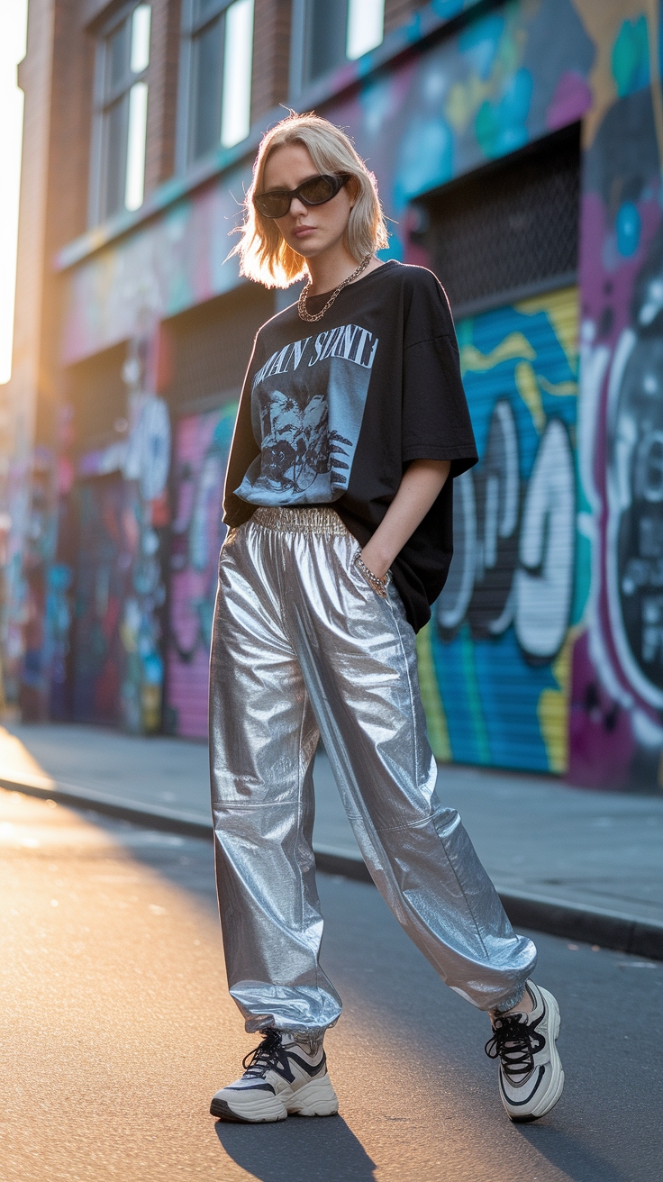 Metallic Pants: A Bold Choice for Festive Fun outfit idea