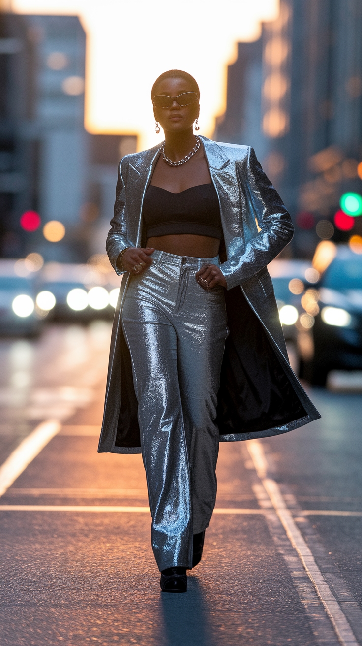 Trendy Metallic Pants Outfit Ideas for Black Women outfit idea
