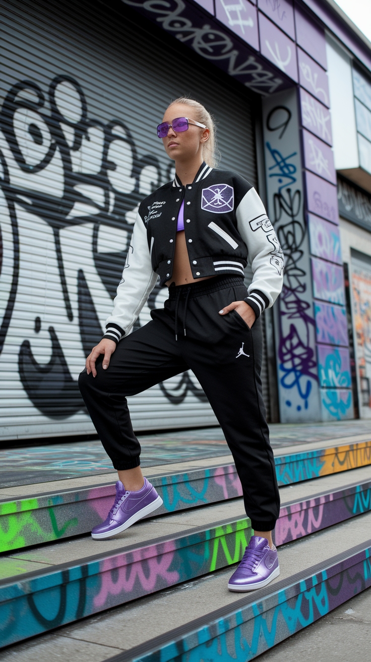 Creating a Metallic Purple Jordan 4s Outfit outfit idea