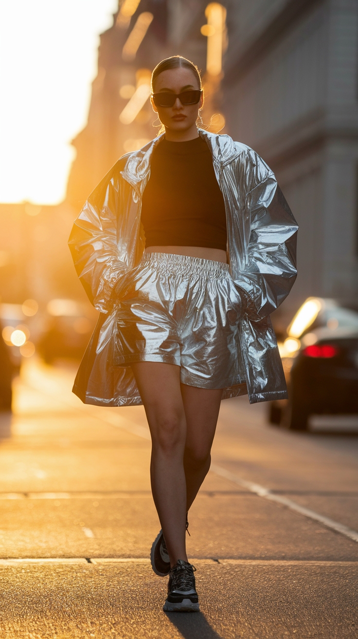 Metallic Shorts Outfit: Shine Bright This Season outfit idea