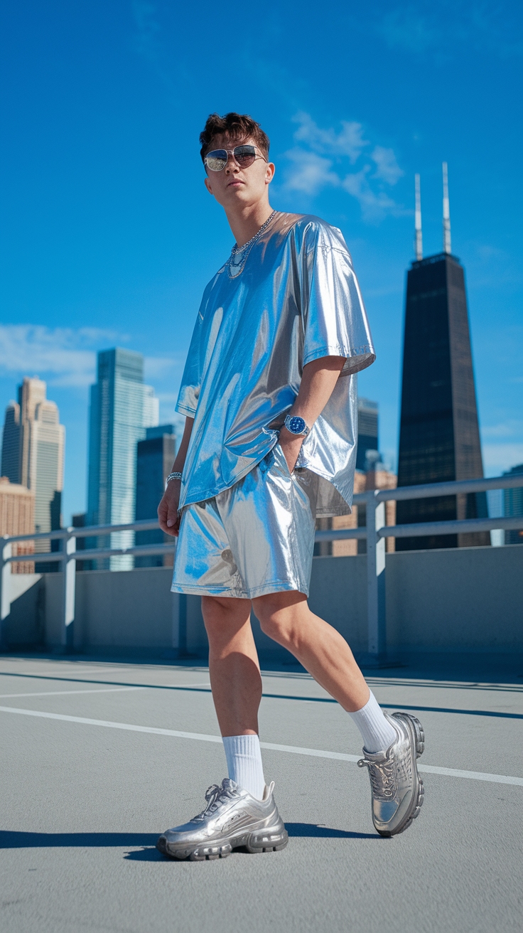 How to Style Metallic Shorts for Festivals outfit idea