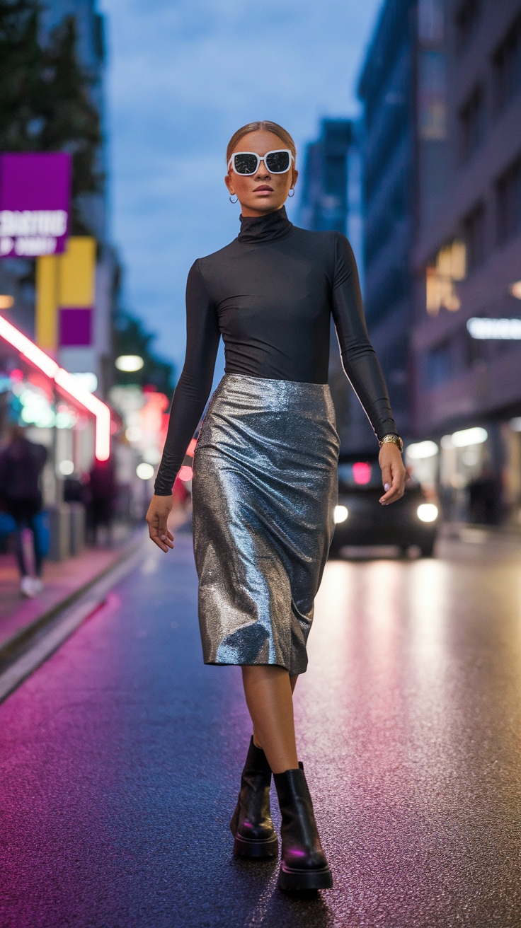 Metallic Skirt Outfit Ideas for a Fashion-Forward Look outfit idea