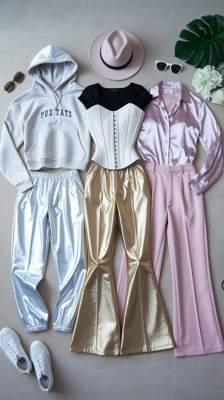 Chic Outfits with Metallic Pants for a Glam Look outfit idea