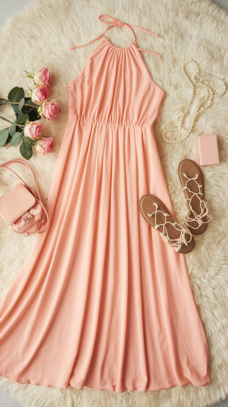 Trendy Peach Maxi Dresses for Summer Events outfit idea