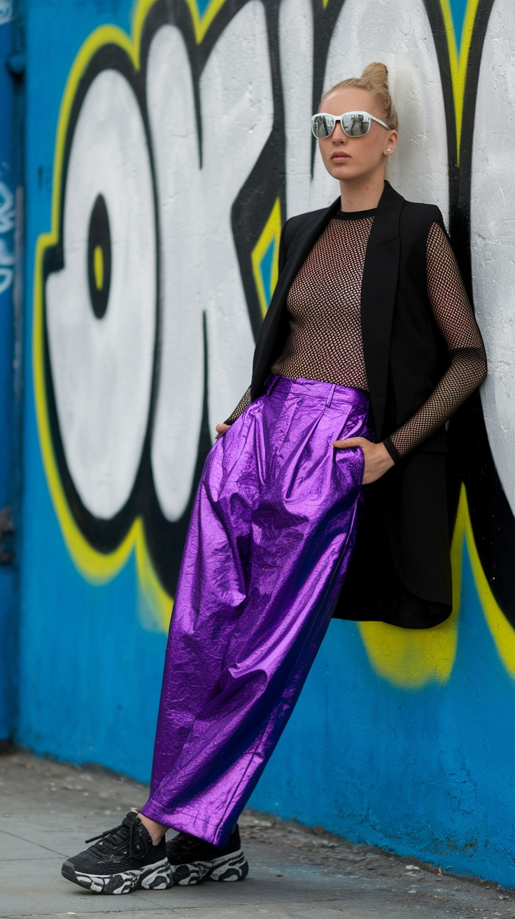 Styling Tips for Purple Metallic Pants You’ll Love outfit idea