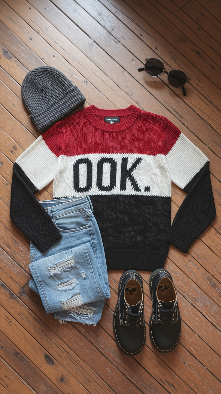 Styling the Red and Black Sweater for Fall outfit idea