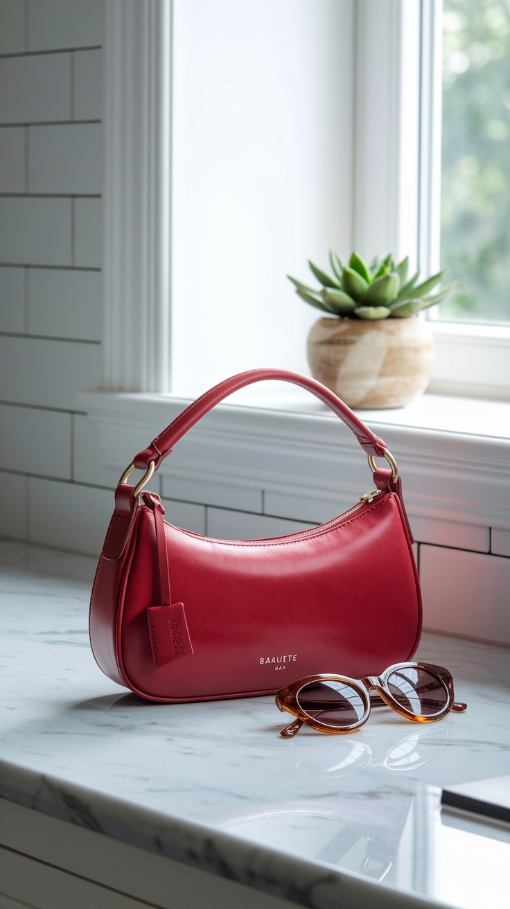 Accessorizing with a Vibrant Red Baguette Bag outfit idea