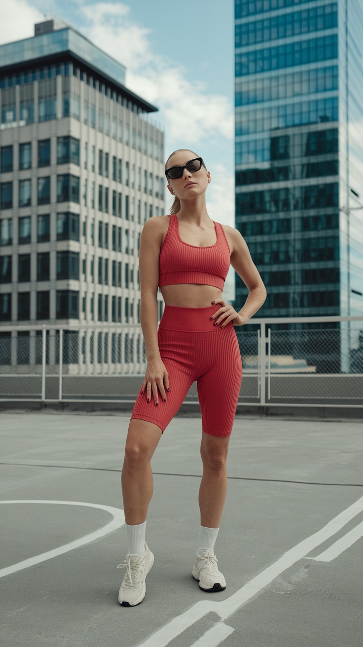 Red Biker Shorts Outfit for a Sporty Vibe outfit idea