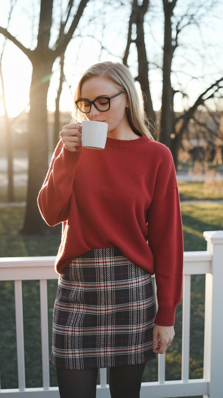Stay Warm with a Red Cashmere Sweater Outfit outfit idea