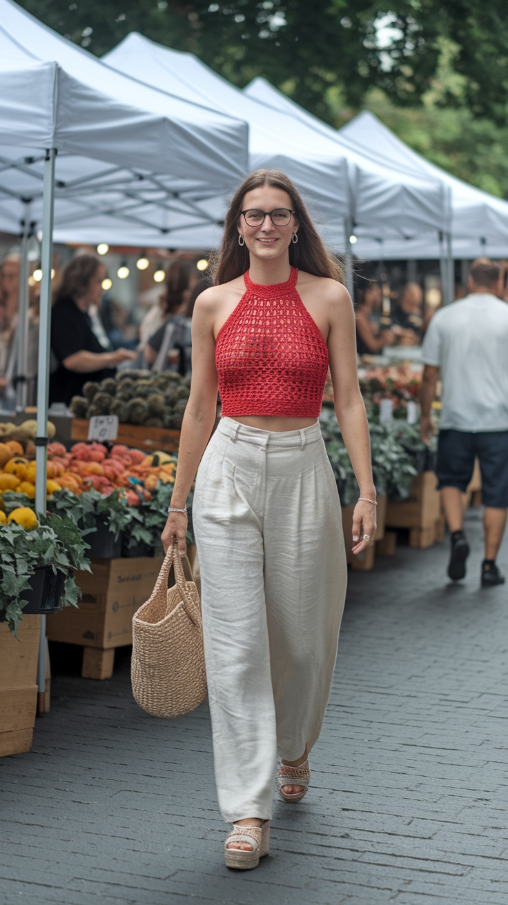 Casual Vibes with a Red Crochet Top Outfit outfit idea