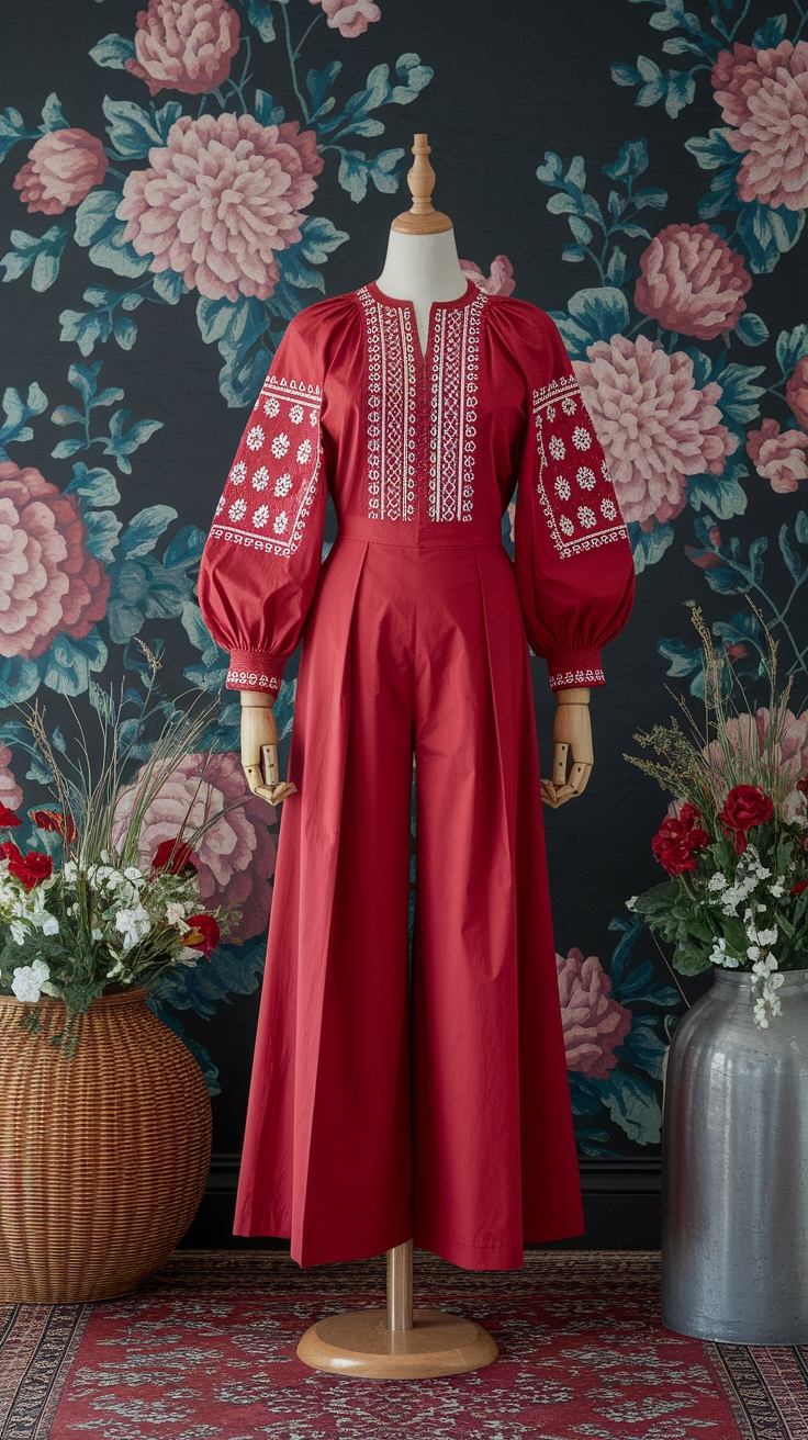 Chic Ways to Style a Red Embroidered Blouse This Season outfit idea