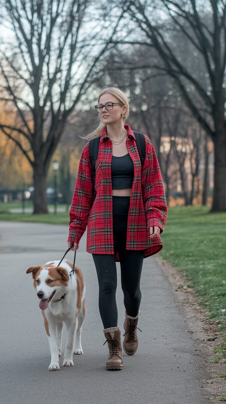 Red Flannel Shirt Outfit Women Love for Casual Days outfit idea