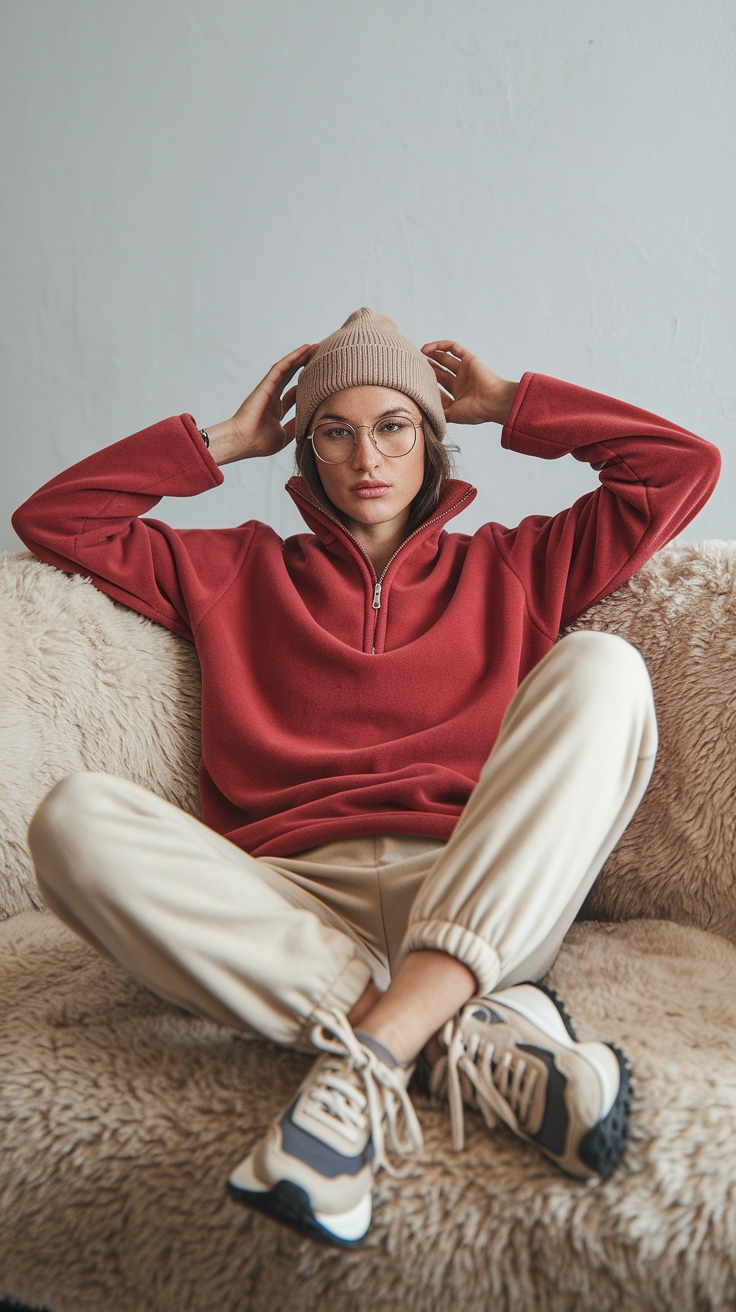 Cozy and Stylish: Red Half Zip Sweater Outfit Ideas outfit idea