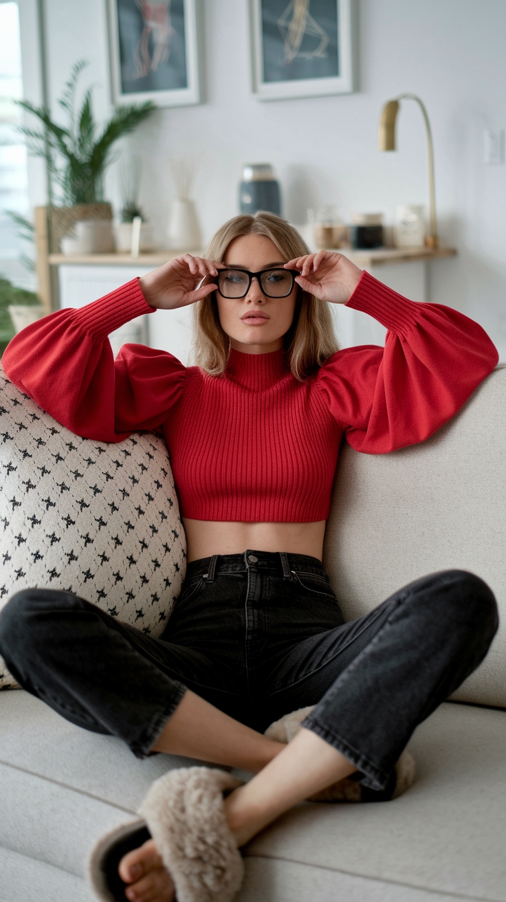 Casual Yet Chic: Red Knit Top Outfit for Everyday Wear outfit idea