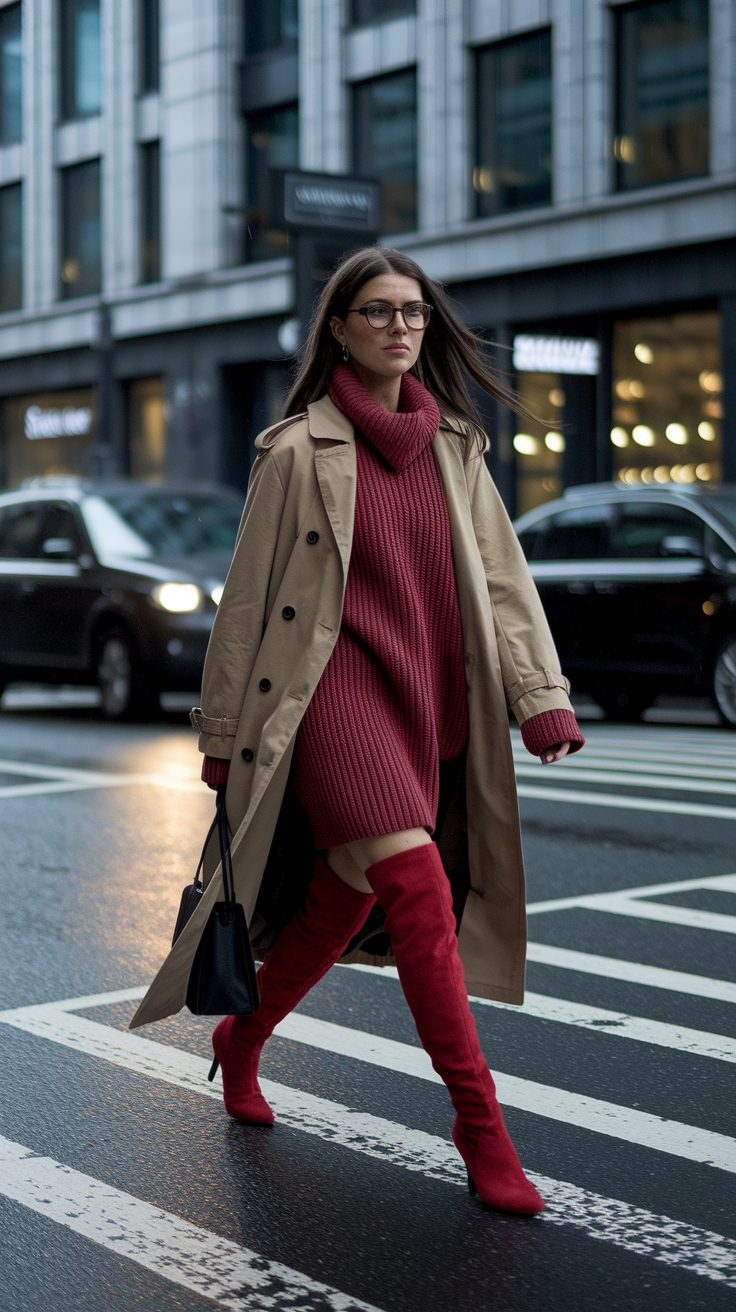 Fashion-Forward Red Long Boots Outfit for Fall outfit idea