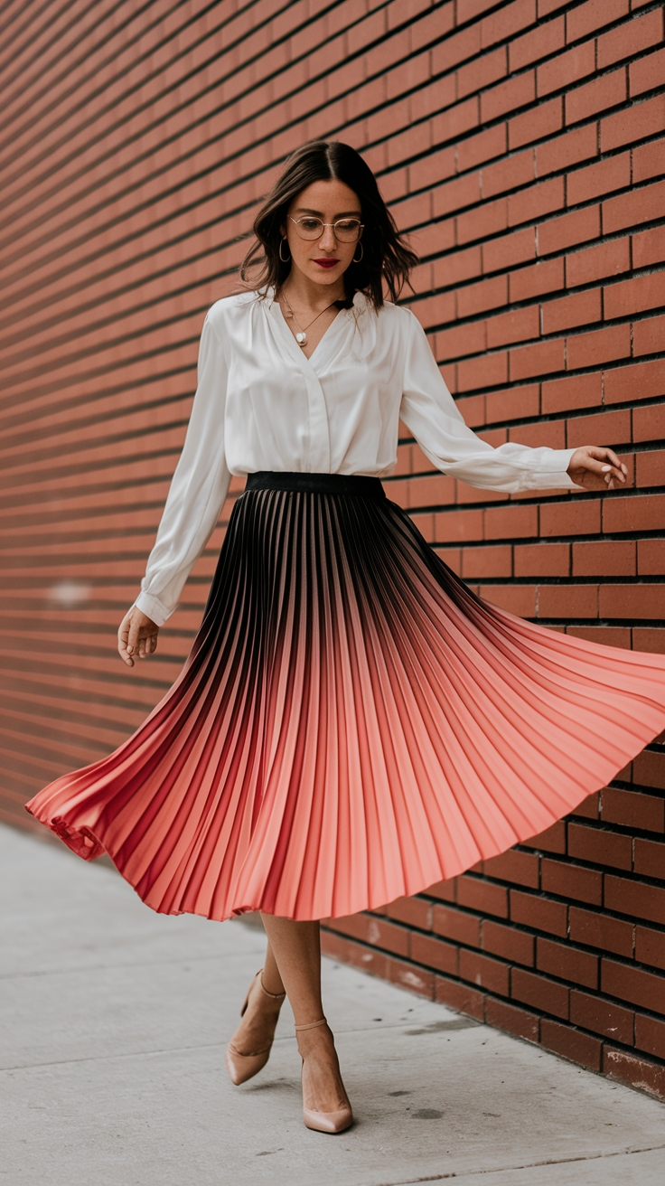 Playful Patterns: Red Orange Skirt Outfit for Spring outfit idea