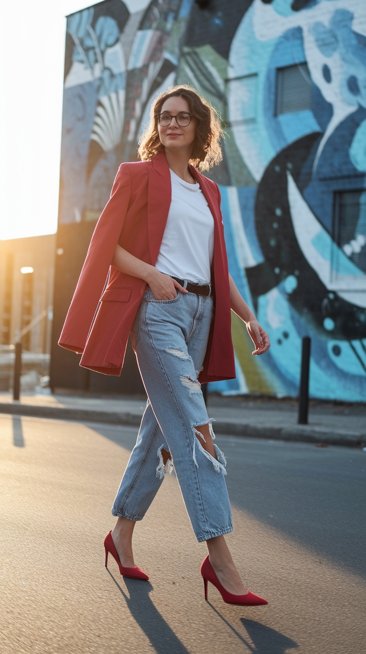 Effortlessly Cool Red Pumps Outfit Jeans Combos outfit idea