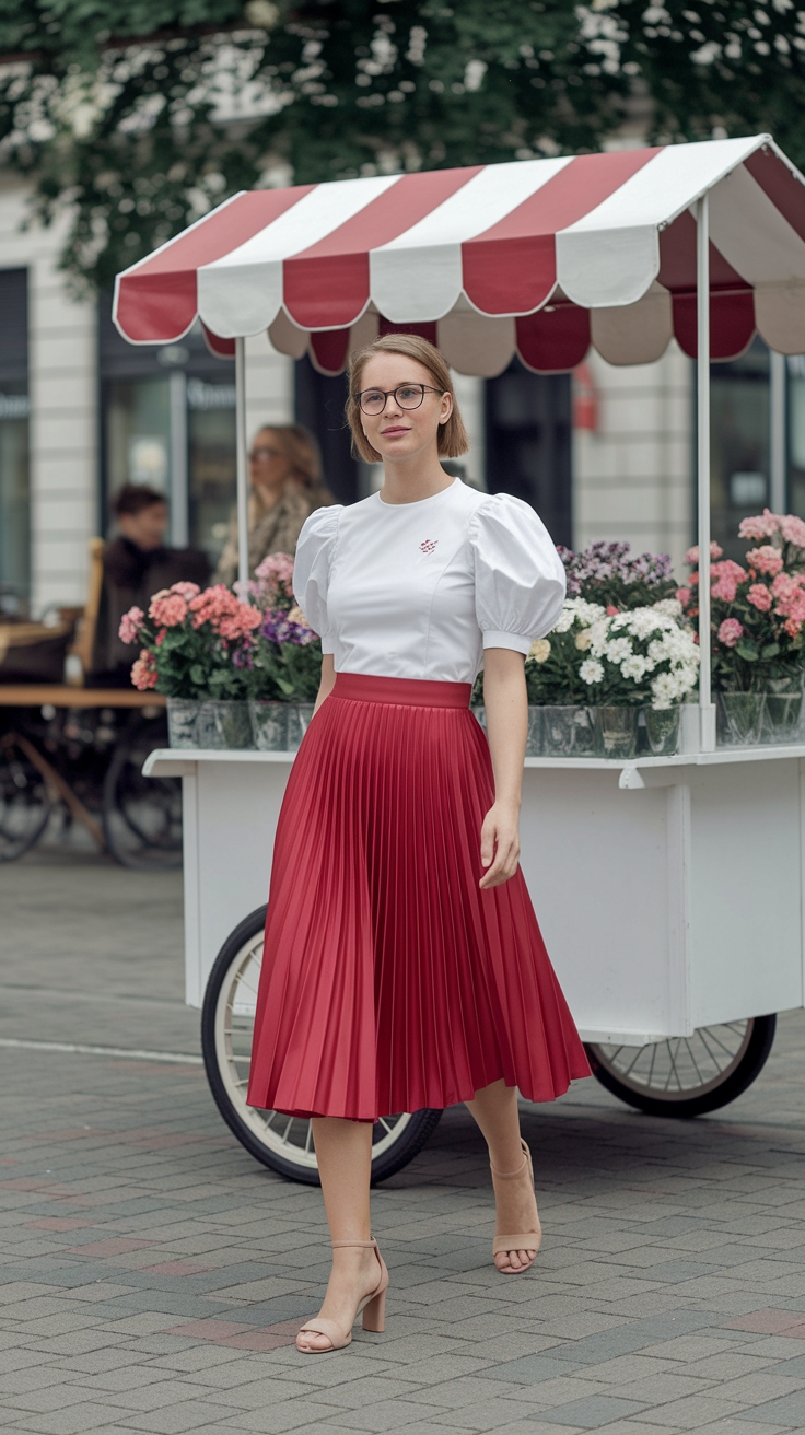 Red Skirt and White Top Outfit for Summer Vibes outfit idea