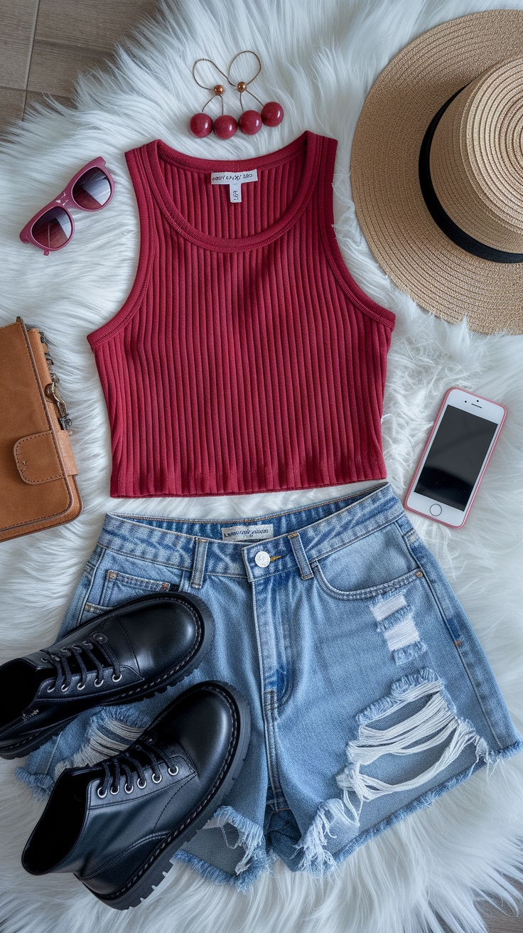 Fun Red Tank Top Outfit Ideas for Warm Weather outfit idea