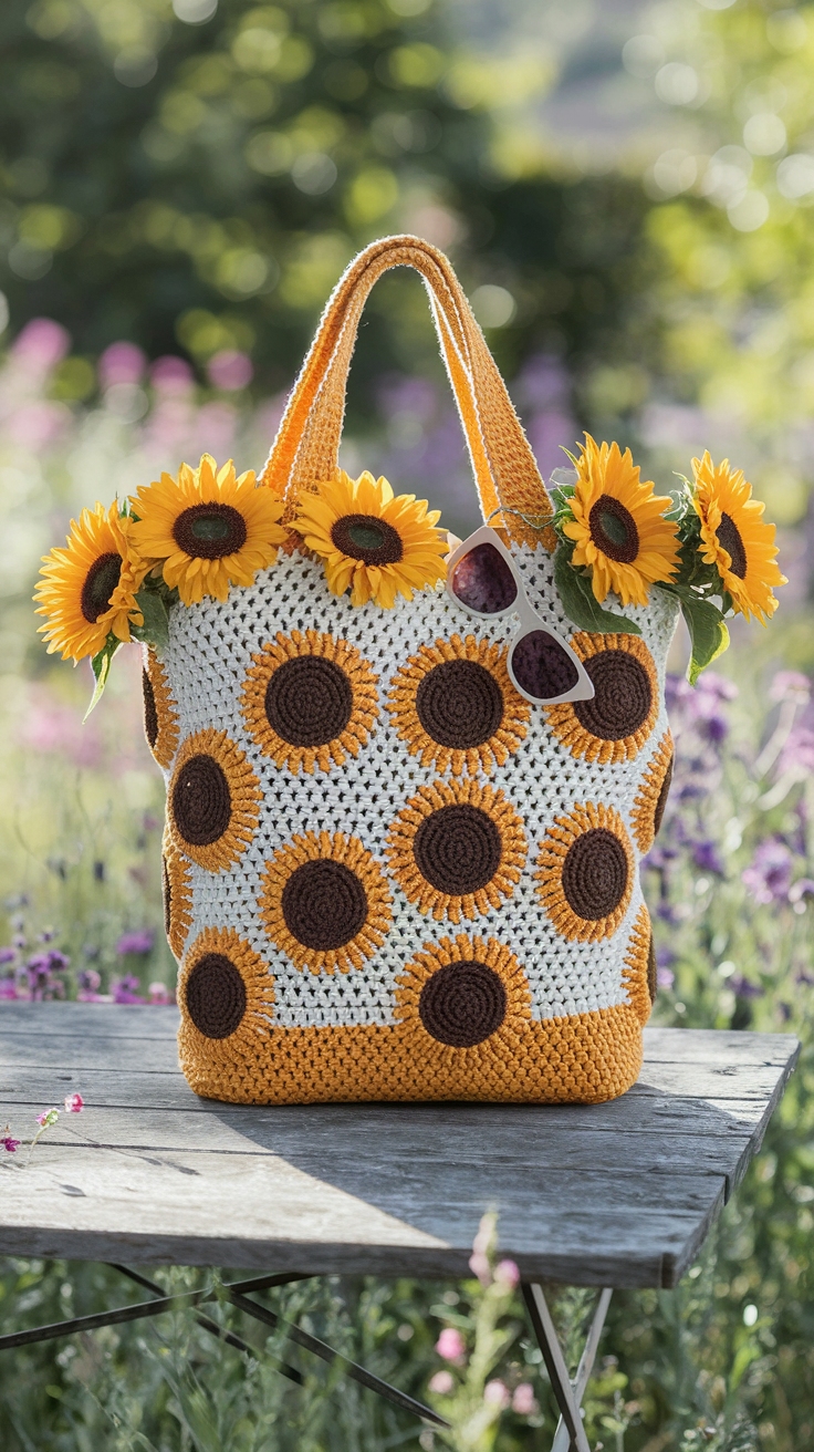 Sunflower Tote Bag Crochet: Brighten Your Day with Style outfit idea