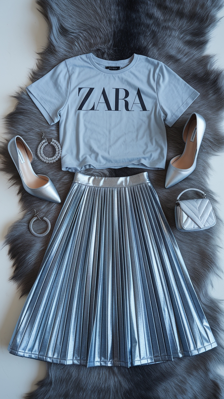 How to Style a Zara Metallic Skirt for Any Event outfit idea