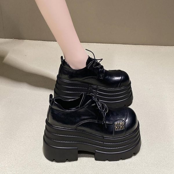 10cm Thick-Soled Women's Leather Loafers - Petite British Style Platform Shoes for Spring 2025, Trendy and Stylish