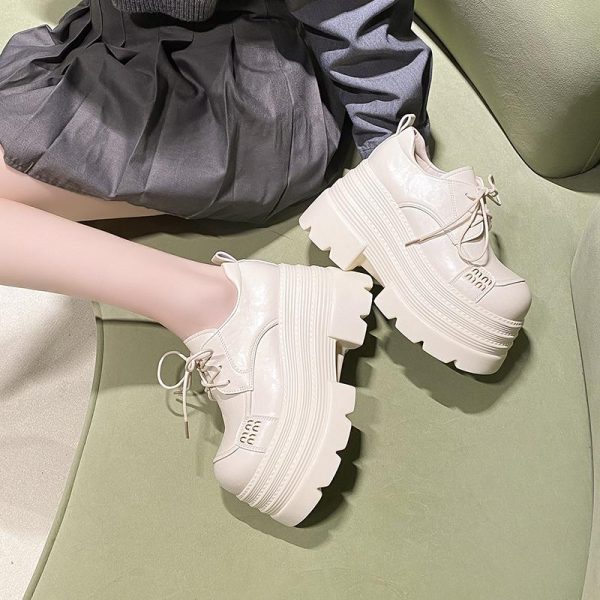 10cm Thick-Soled Women's Leather Loafers - Petite British Style Platform Shoes for Spring 2025, Trendy and Stylish