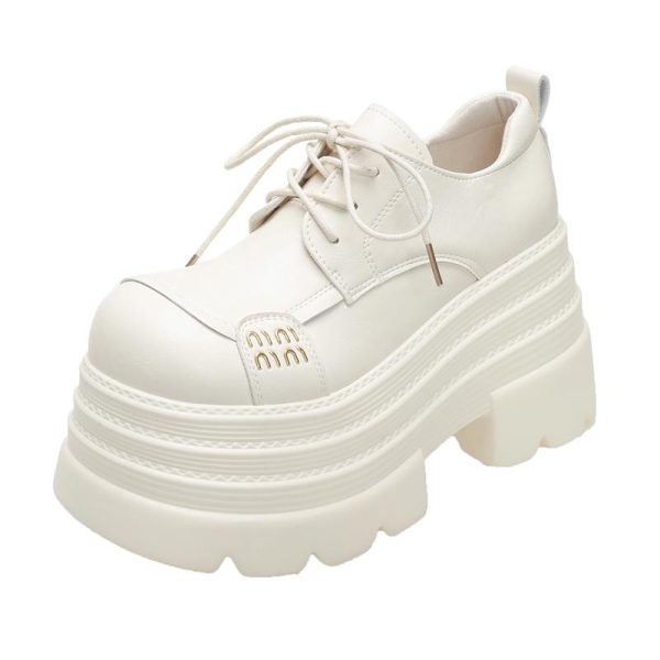 10cm Thick-Soled Women's Leather Loafers - Petite British Style Platform Shoes for Spring 2025, Trendy and Stylish