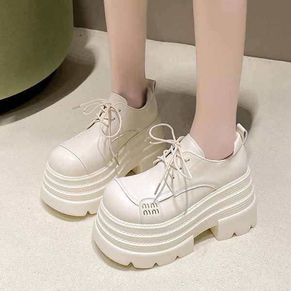10cm Thick-Soled Women's Leather Loafers - Petite British Style Platform Shoes for Spring 2025, Trendy and Stylish