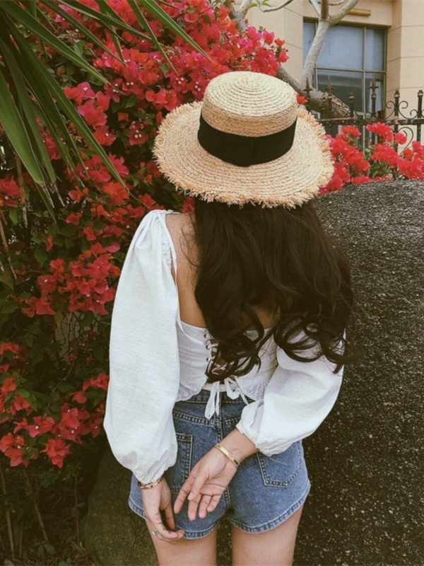 2024 Spring-Summer White Cotton-Linen Blouse with Lace Trim, Vintage Lantern Sleeves, French Style Vacation Top