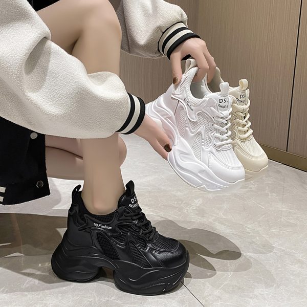 2024 Spring Women's Platform Dad Sneakers - Versatile High Heel Shoes for Short Women, Trendy Casual Footwear