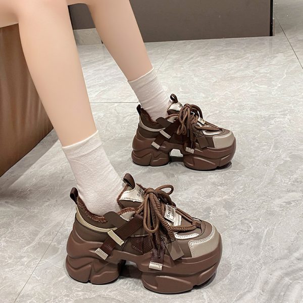 2024 Women's Dad Shoes - Trendy Casual Thick-Soled Brown Sneakers for Autumn, Lightweight Height-Increasing Design