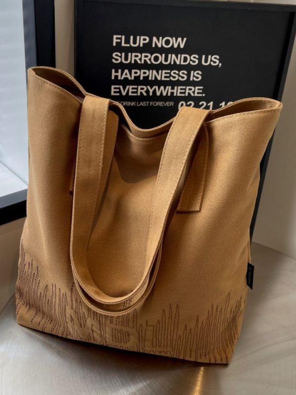 2025 Embroidered Canvas Tote Bag for Women - Versatile Student Shoulder Bag for Class & Commuting